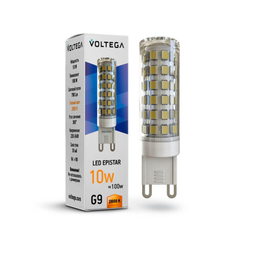 Лампа светодиодная Voltega G9 10W 2800К прозрачная VG9-K1G9warm10W 7038 Лампа светодиодная Voltega G9 10W 2800К прозрачная VG9-K1G9warm10W 7038