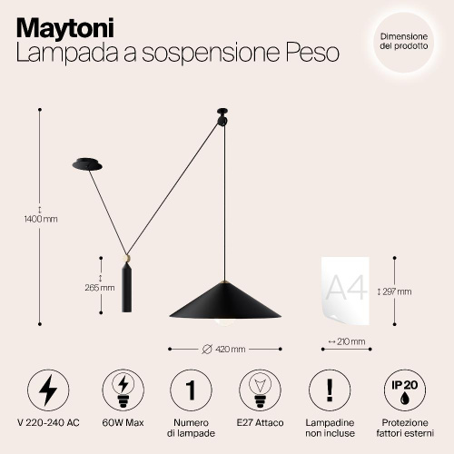 Подвесной светильник Maytoni Technical Peso P080PL-01B