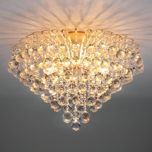 Подвесная люстра Eurosvet 3299/9 белый с золотом/прозрачный хрусталь Strotskis Подвесная люстра Eurosvet 3299/9 белый с золотом/прозрачный хрусталь Strotskis