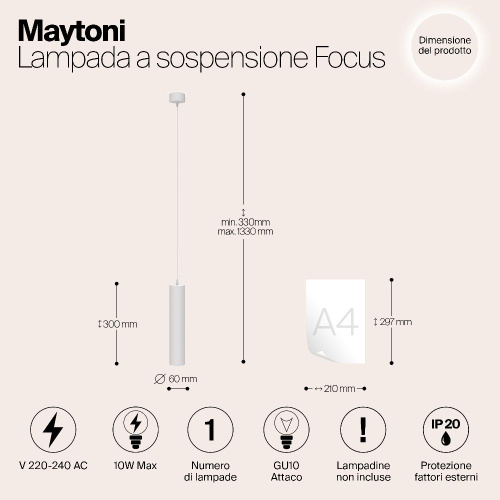 Подвесной светильник Maytoni Technical Focus P075PL-01W