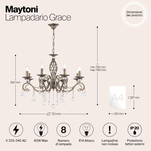 Подвесная люстра Maytoni Grace RC247-PL-08-R