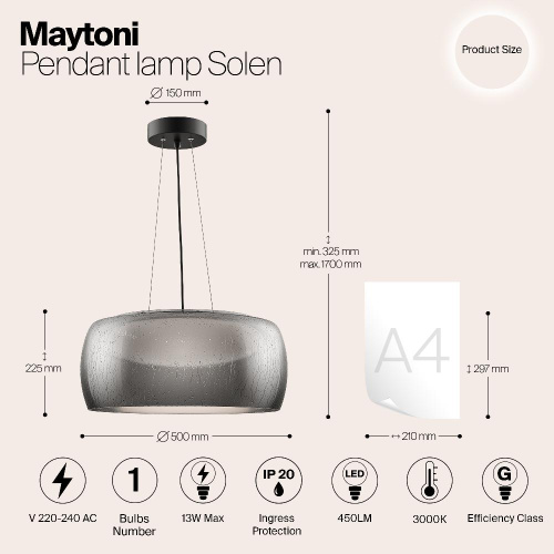 Подвесной светодиодный светильник Maytoni Solen MOD073PL-L16B3K Подвесной светодиодный светильник Maytoni Solen MOD073PL-L16B3K